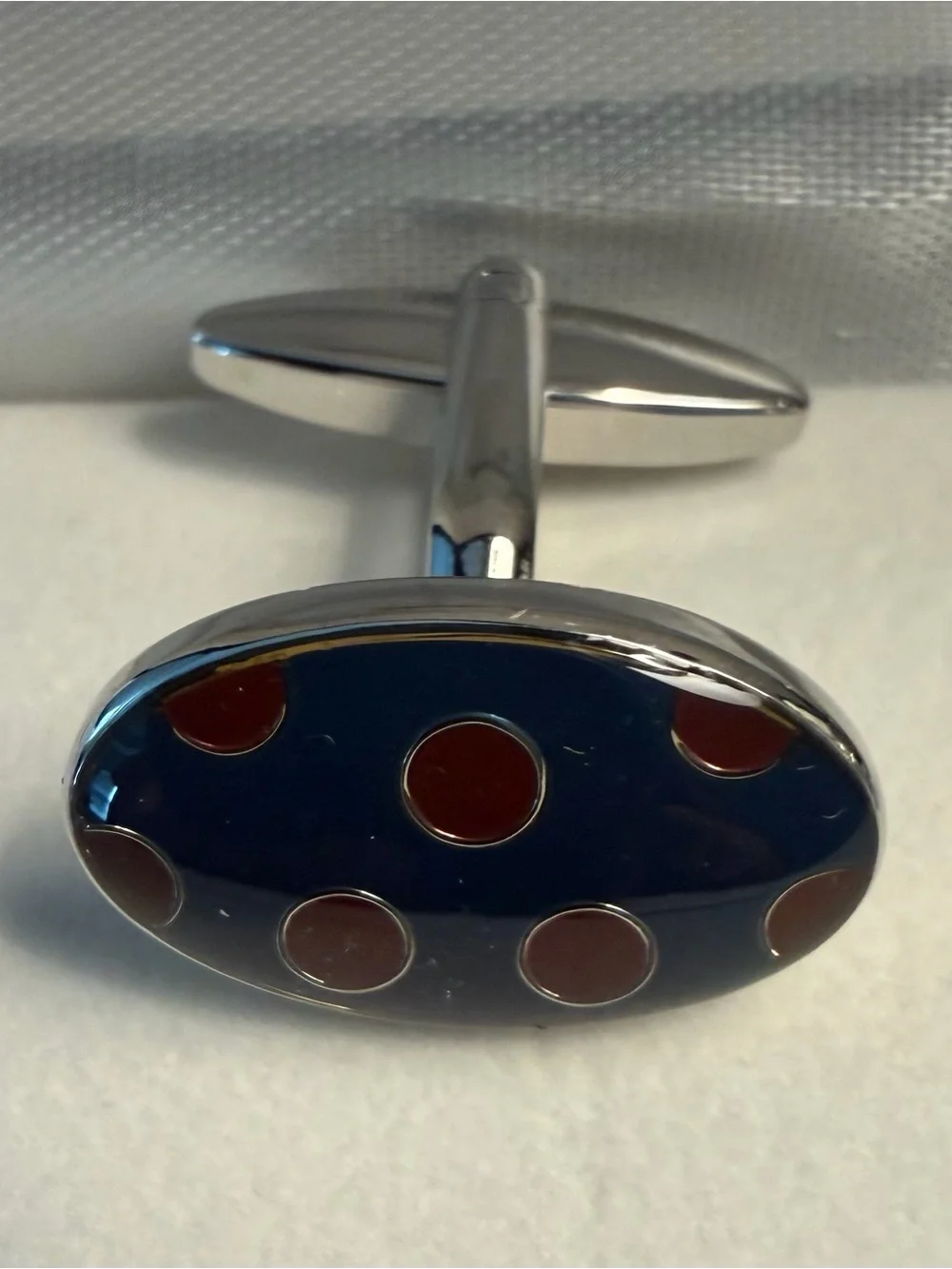 Boardroom Ties Navy and Red Polka Dot Oval Cufflinks